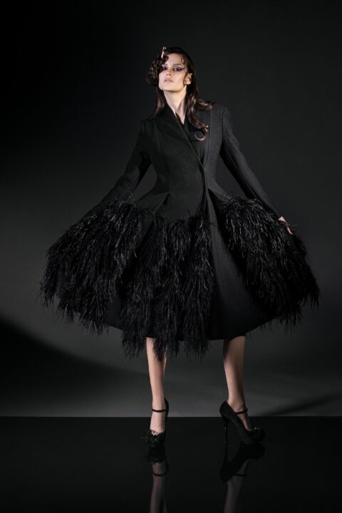 IRFE Black Ostrich Feathers Coat