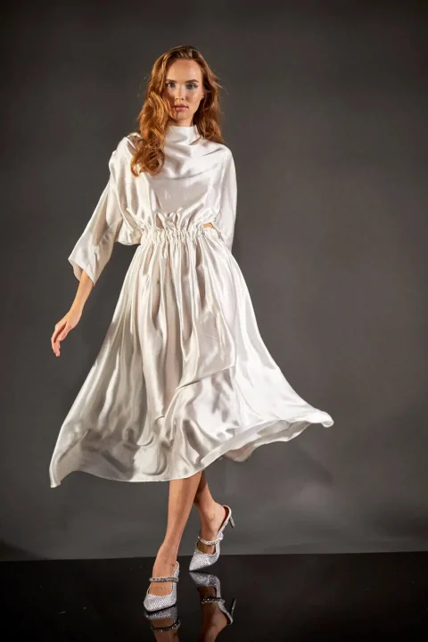 IRFE White Silk Evening  Dress